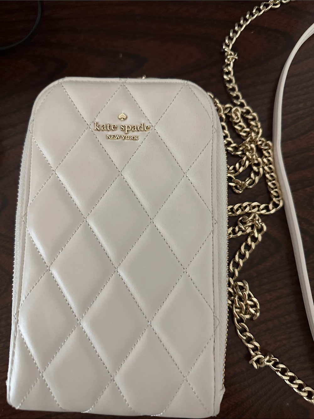 kate spade Cream Quilted Leather Crossbody with Gold Chain